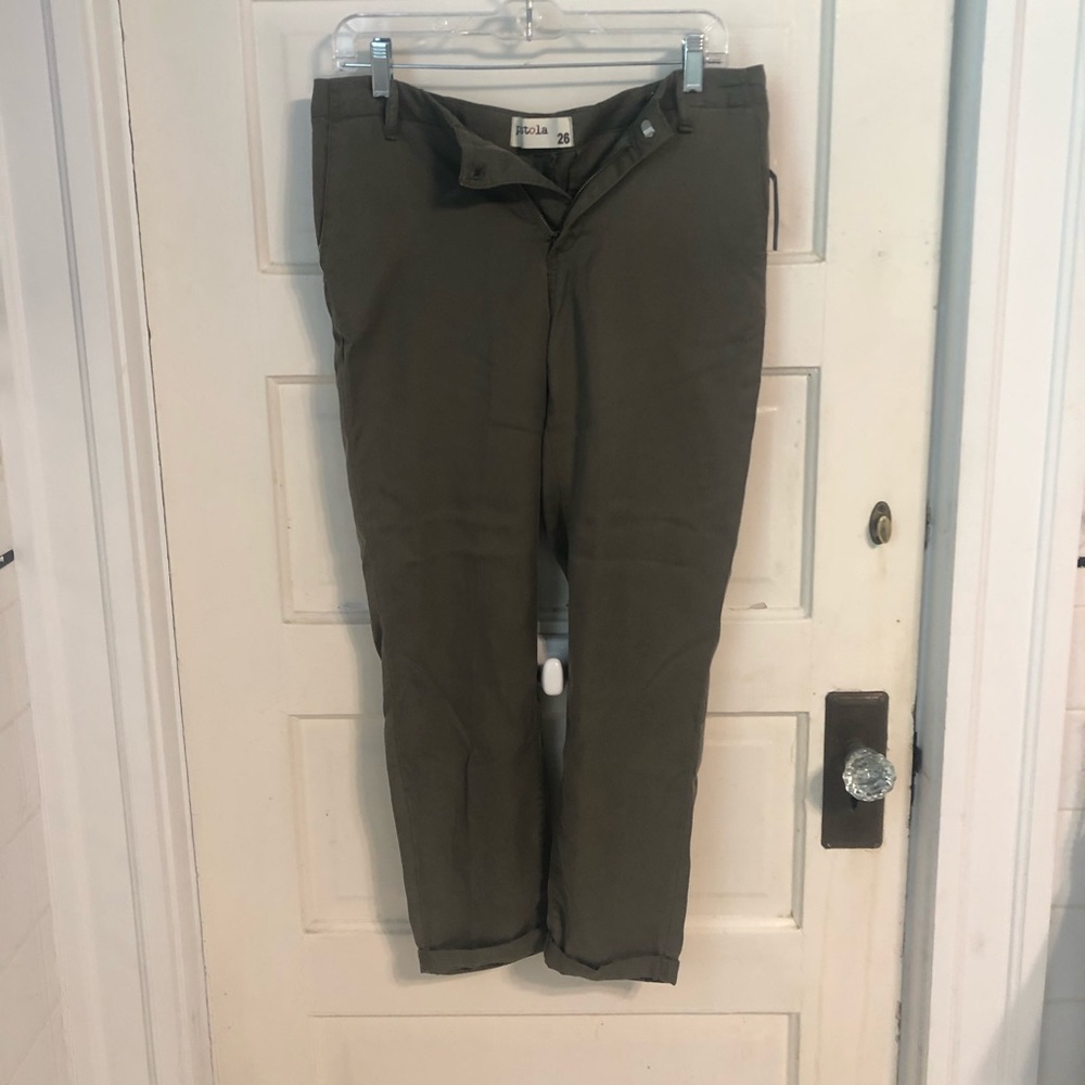 Pistola army green linen style pant